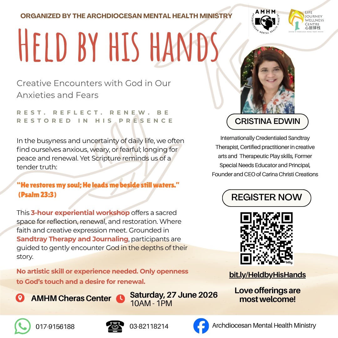 This 3-hour experiential workshop offers a sacred space for reflection, renewal, and restoration. Where faith and creative expression meet. Grounded in Sandtray Therapy and Journaling, participants are guided to gently encounter God in the depths of their story.