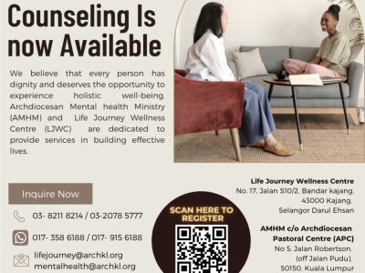 AMHM offers counselling and psychotherapy services to everyone, both in-person and online. If you wish to sign-up for our services, you can do so by scanning the QR code or enter this link: https://SeekCounsel.archkl.org